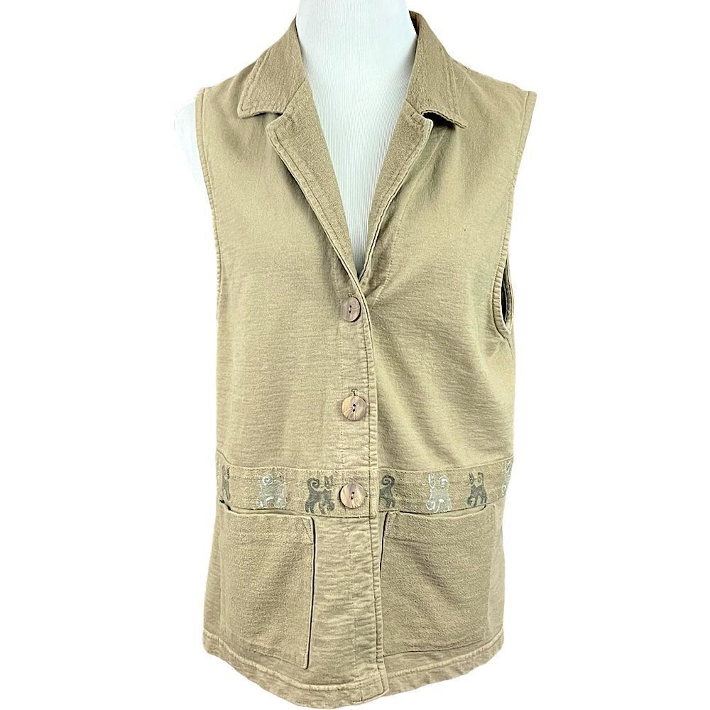 Vintage 90’s/ Y2K Cotton Cat Folk Art Long Vest M
